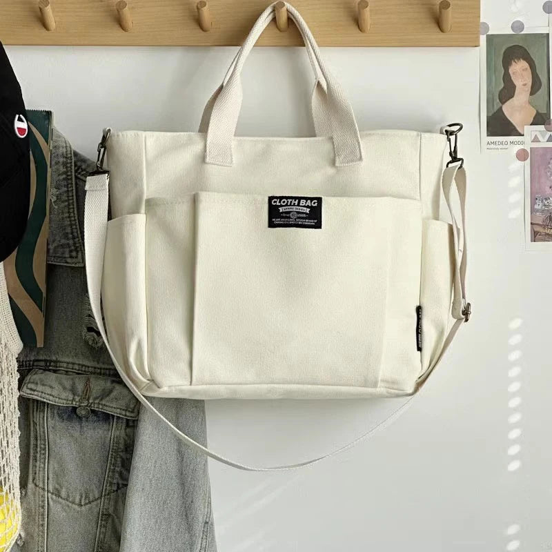 Bolsa Tote Feminina de Lona – Estilo Urbano Minimalista, Grande Capacidade e Alça Transversal, Ideal para Trabalho e Faculdade