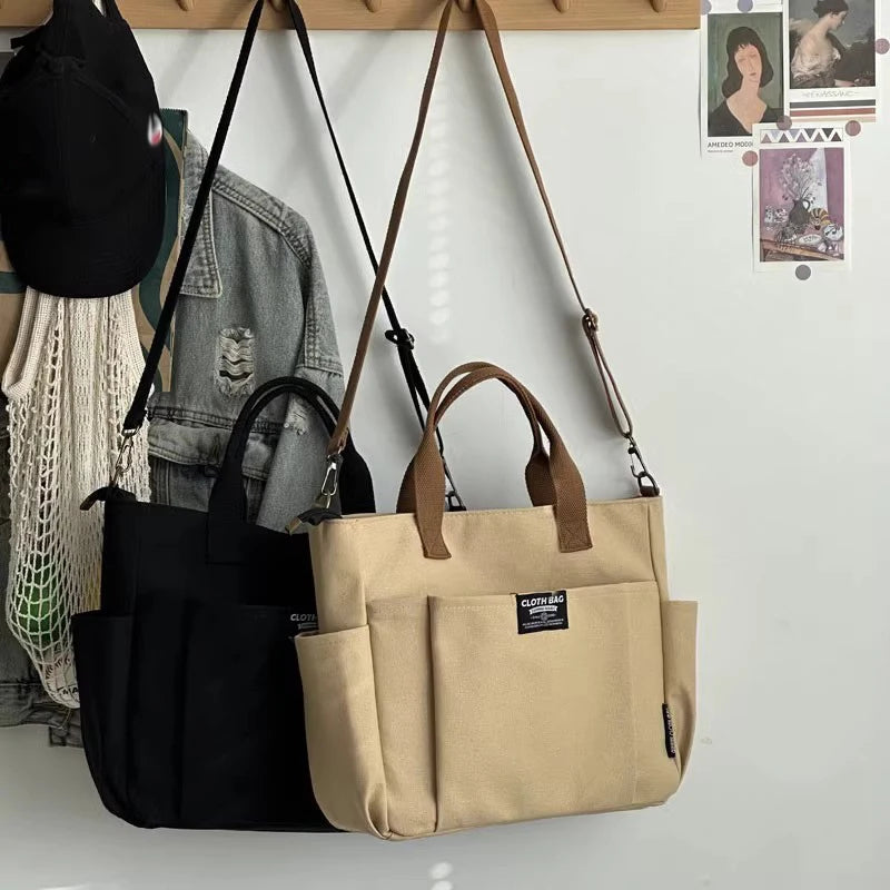 Bolsa Tote Feminina de Lona – Estilo Urbano Minimalista, Grande Capacidade e Alça Transversal, Ideal para Trabalho e Faculdade
