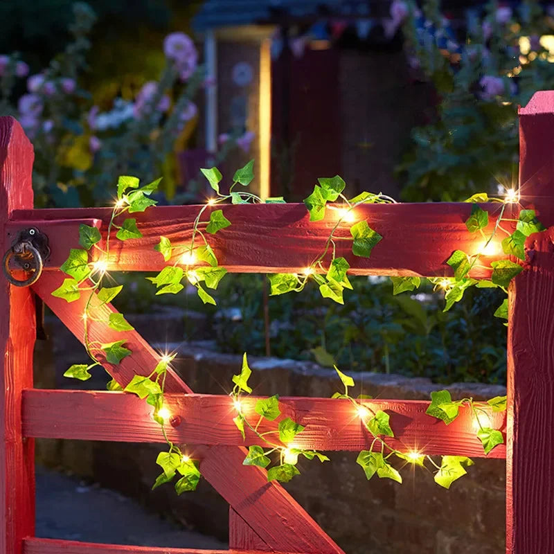 Luminária Decorativa de Folhas Verdes com Luzes de Fada – Guirlanda Iluminada a Pilha para Casamentos, Natal e Decoração de Casa