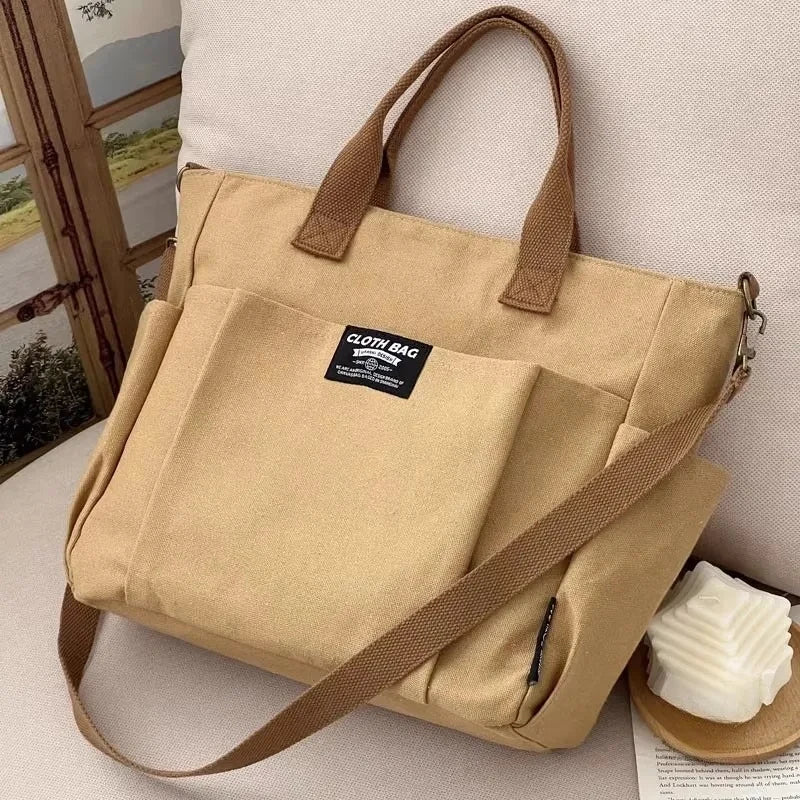 Bolsa Tote Feminina de Lona – Estilo Urbano Minimalista, Grande Capacidade e Alça Transversal, Ideal para Trabalho e Faculdade