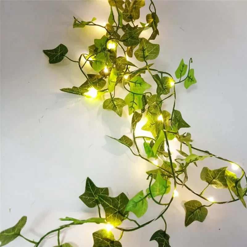 Luminária Decorativa de Folhas Verdes com Luzes de Fada – Guirlanda Iluminada a Pilha para Casamentos, Natal e Decoração de Casa