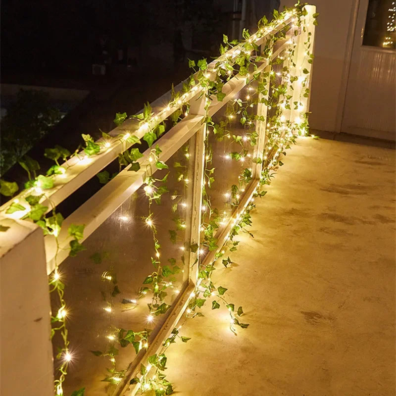 Luminária Decorativa de Folhas Verdes com Luzes de Fada – Guirlanda Iluminada a Pilha para Casamentos, Natal e Decoração de Casa